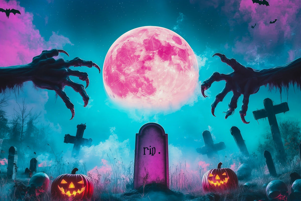 Halloween-Kulisse Nach MaßRosa Mond Friedhofskrallen RR67-14