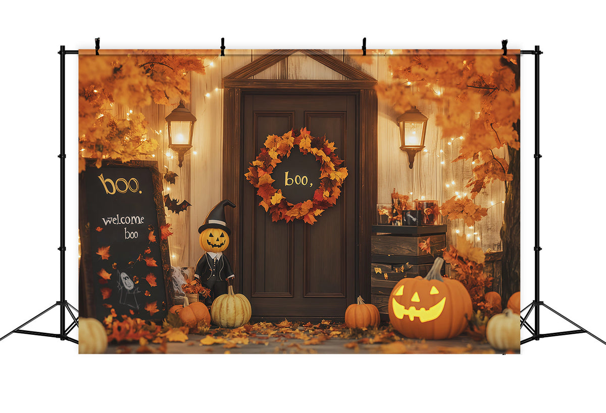 Diy Halloween Fotokabinen-Hintergrund Kürbis-Türeingang Willkommen Halloween-Hintergrund RR67-140