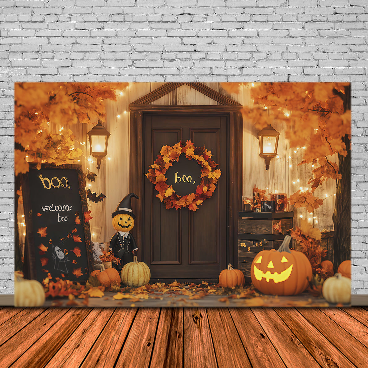 Diy Halloween Fotokabinen-Hintergrund Kürbis-Türeingang Willkommen Halloween-Hintergrund RR67-140