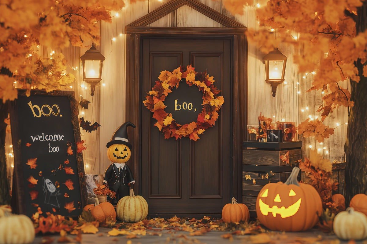 Diy Halloween Fotokabinen-Hintergrund Kürbis-Türeingang Willkommen Halloween-Hintergrund RR67-140