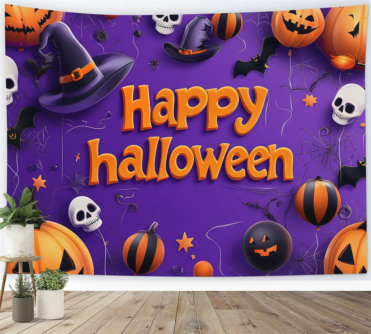 Halloween-HintergrundideenDiy-Kürbis-Totenkopf-Ballonparty Lila Halloween-Hintergrund RR67-143