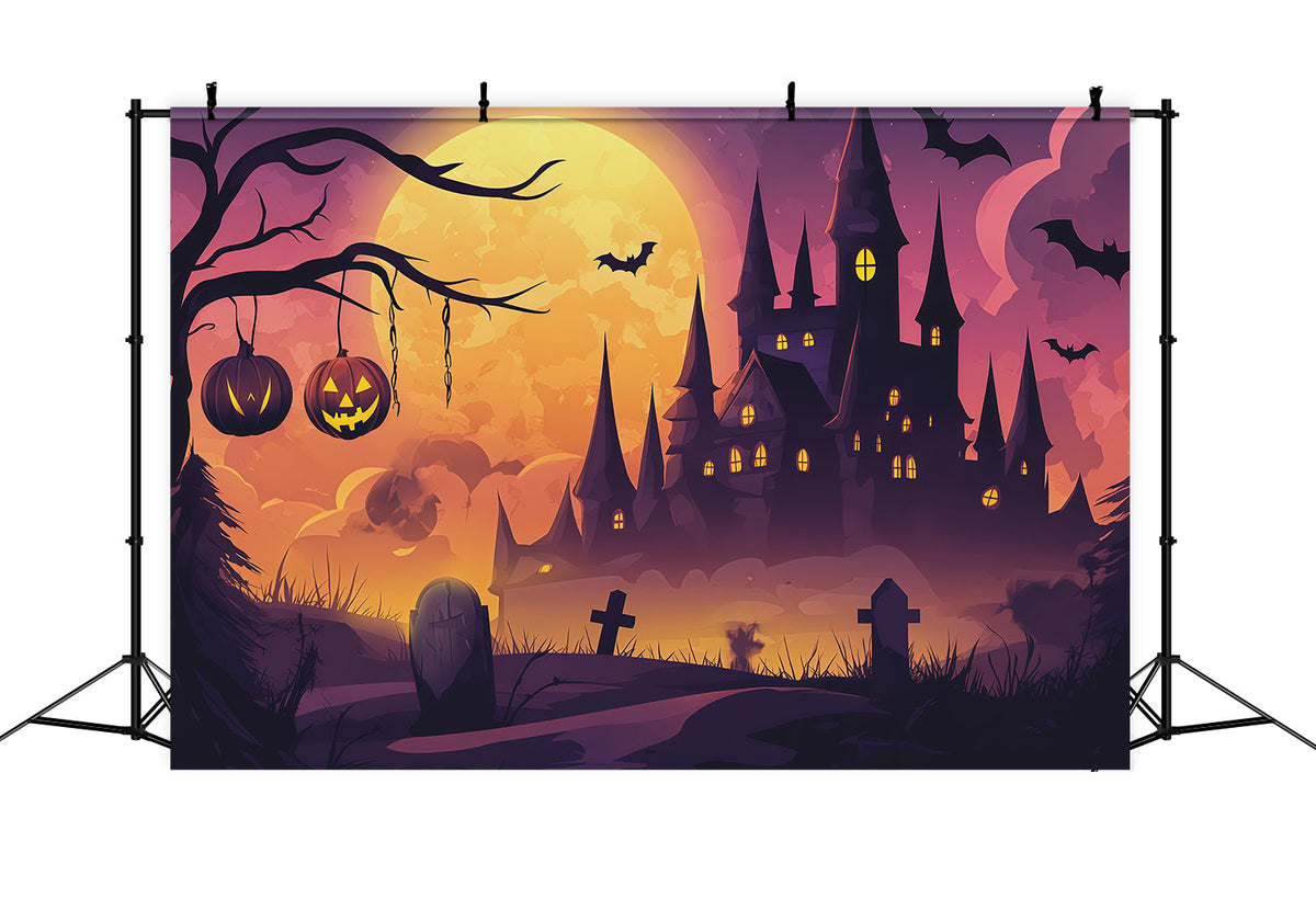 Einfacher Halloween-Hintergrund Mondbeschienener Kürbis Burg Friedhof Extra Großer Halloween-Hintergrund RR67-147