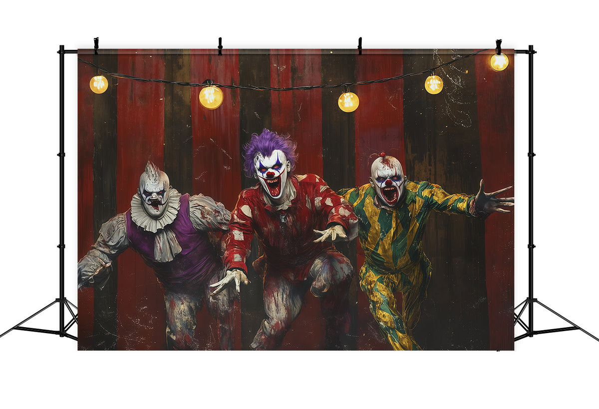 Halloween-Clown-Hintergrund Gruseliges Zirkus-Trio Halloween-Stoffhintergrund RR67-148