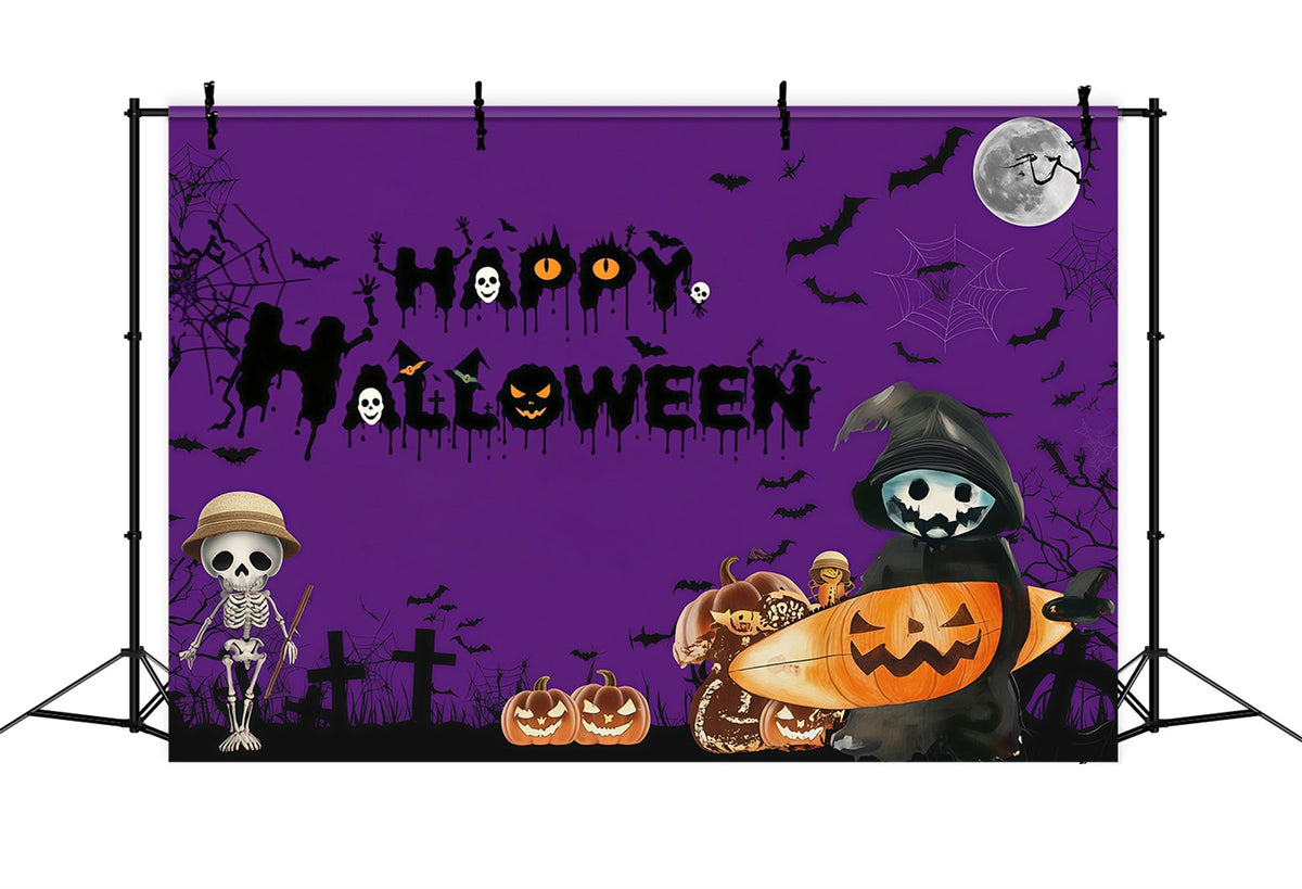 Fotokabinen-Hintergründe Für HalloweenLila Skelett-Kürbis-Nacht-Fotohintergrund RR67-15