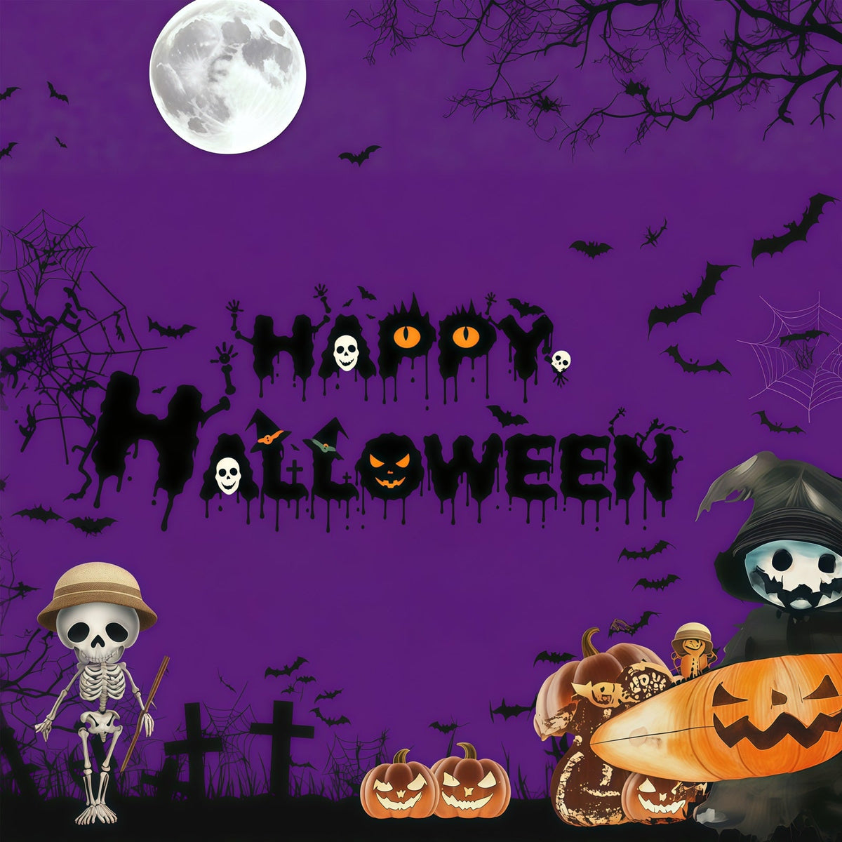 Fotokabinen-Hintergründe Für HalloweenLila Skelett-Kürbis-Nacht-Fotohintergrund RR67-15