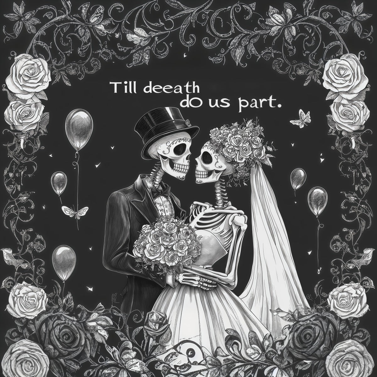 Halloween-Hochzeitshintergrund Mit Skelett-Rosenpaar Halloween-Fotohintergrund RR67-152