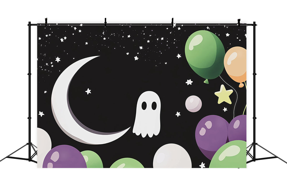 Halloween-Fotohintergrund Mit Niedlichem Geist Mond Und Ballon RR67-153