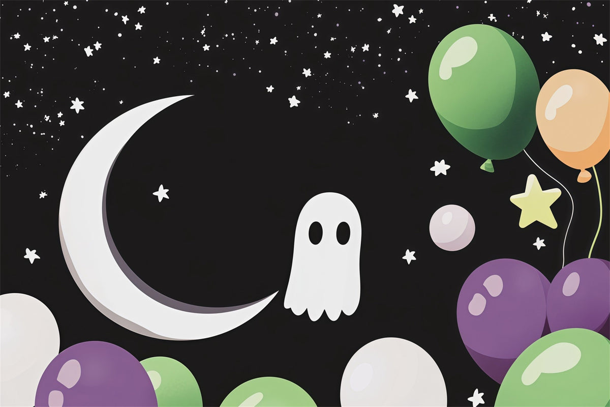 Halloween-Fotohintergrund Mit Niedlichem Geist Mond Und Ballon RR67-153