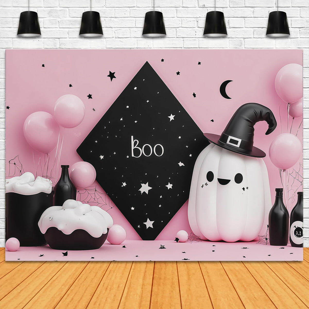 Niedliche Halloween-Hintergründe Rosa Geister-Zaubertrank-Party-Halloween-Hintergründe Szenenbildner RR67-155