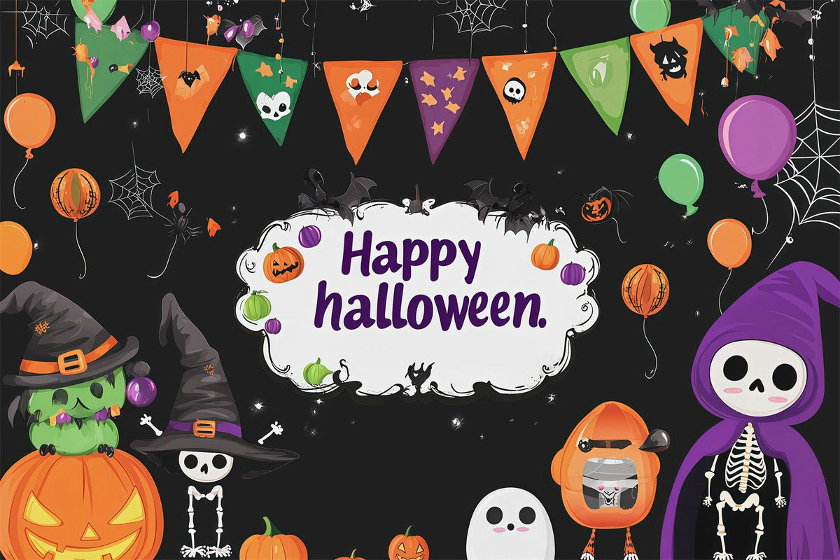 Halloween-Party-HintergründeNiedlicher Skelett-Kürbis-Fotohintergrund Für Halloween-Party RR67-156