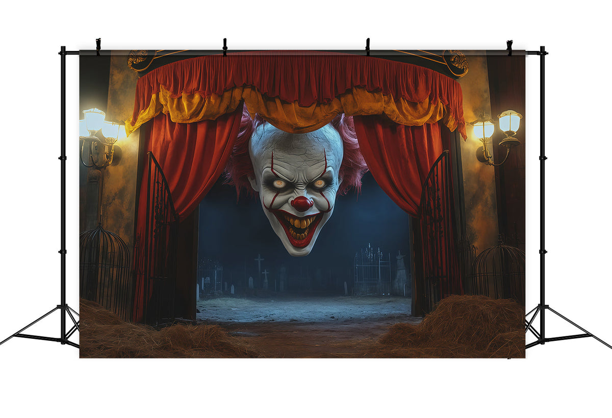 Gruseliger Clown Als Hintergrund Unheimlicher Theatereingang Als Hintergrund Leeres Grab Als Hintergrund RR67-161
