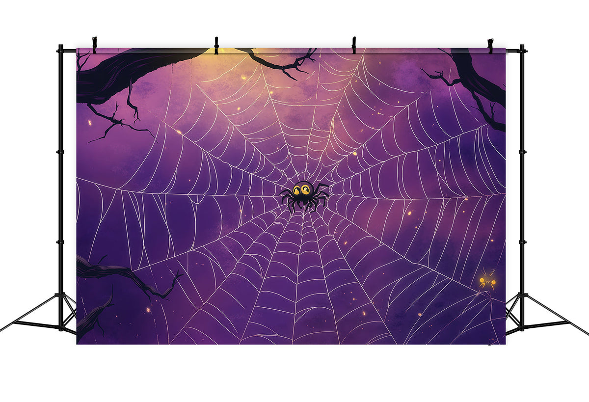 Spinnenhintergrund Lila Mondlicht Spinnennetz Hohl Diy Halloween Fotohintergrund RR67-167
