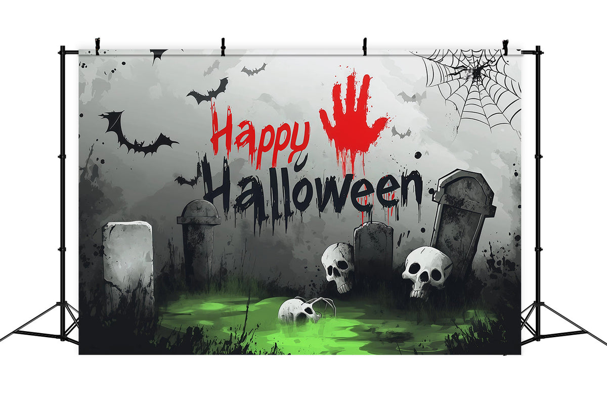 Grabstein-Hintergrund Blutiger Handabdruck Totenkopf Friedhof Halloween-Party-Hintergrund RR67-168