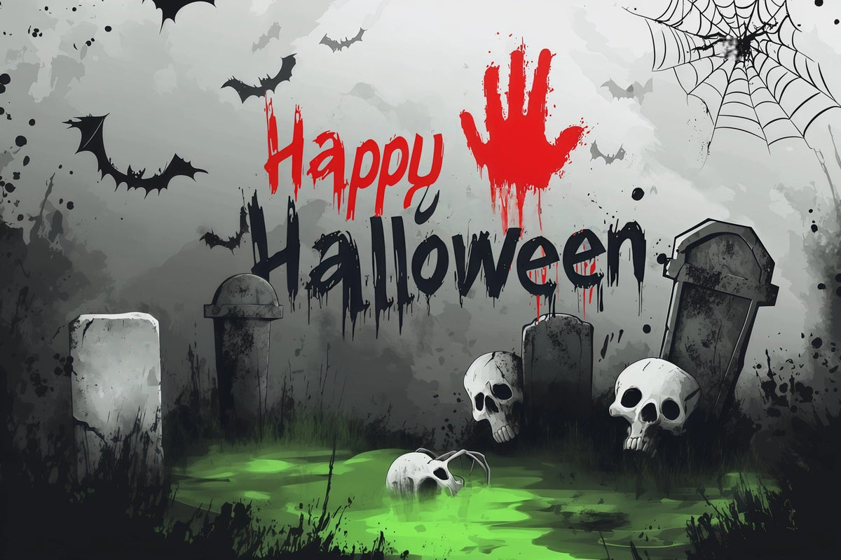Grabstein-Hintergrund Blutiger Handabdruck Totenkopf Friedhof Halloween-Party-Hintergrund RR67-168