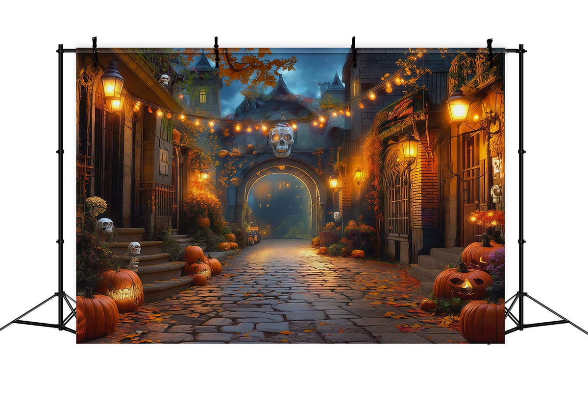 Herbstliche Halloween-Kulisse Mit Kürbisallee Totenkopflaternen Gruselige Halloween-Kulissen RR67-17