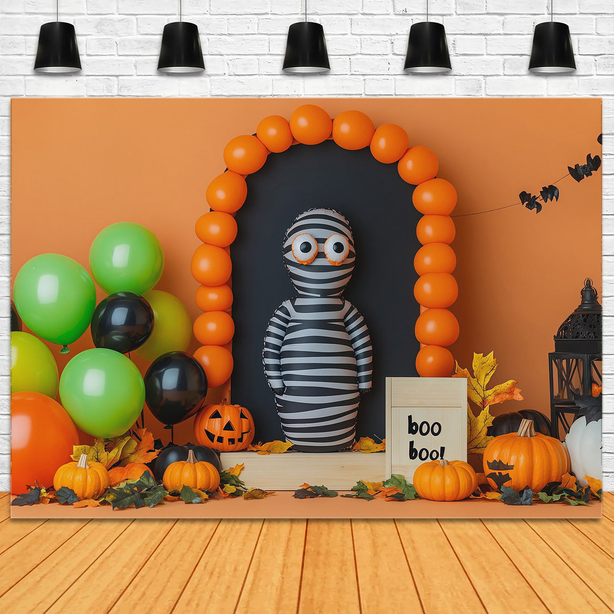 Halloween-Ballon-Hintergrundideen Gestreifter Mumienbogen Halloween-Kartonhintergründe RR67-182