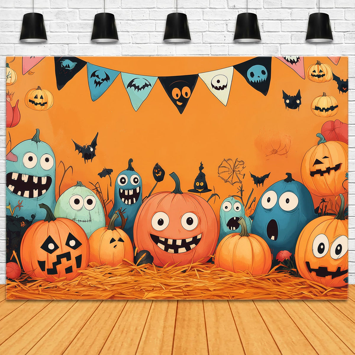 Kürbis-Hintergrundideen Cartoon-Monster-Party Halloween-Bildhintergründe RR67-190