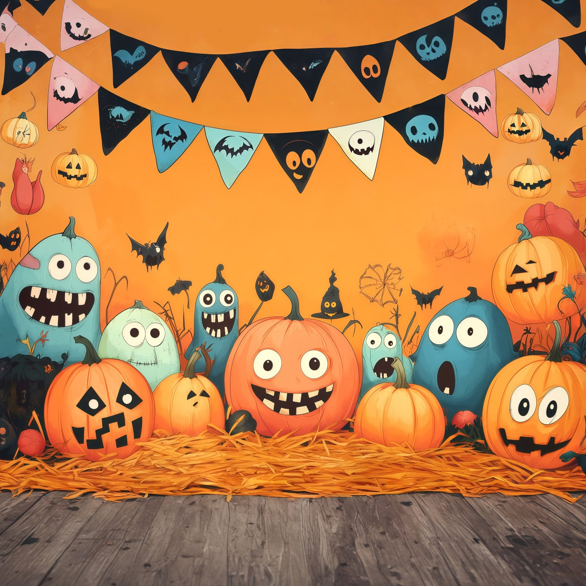 Kürbis-Hintergrundideen Cartoon-Monster-Party Halloween-Bildhintergründe RR67-190