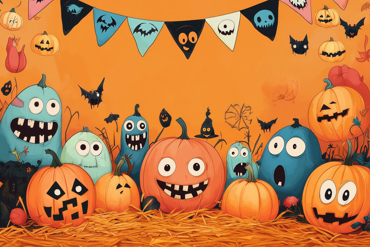 Kürbis-Hintergrundideen Cartoon-Monster-Party Halloween-Bildhintergründe RR67-190