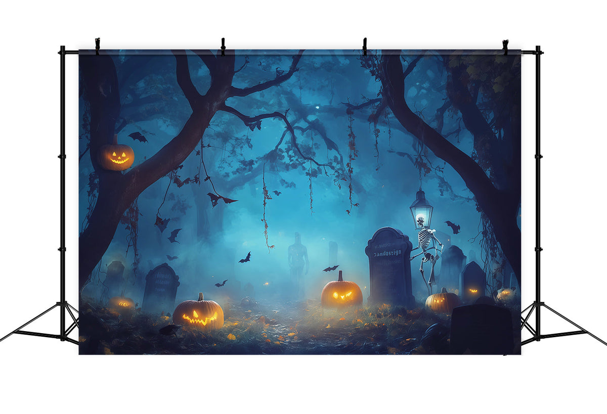 Kürbis-Hintergrund Nebliger Skelettfriedhof Gruselige Halloween-Hintergrundideen RR67-192