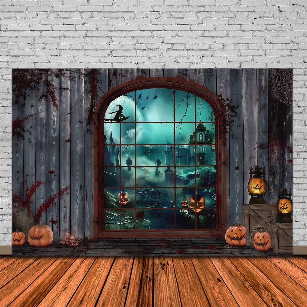 Halloween-Blutkulisse Gotisches Fenster Hexenkürbisse Halloween-Kulissen RR67-2