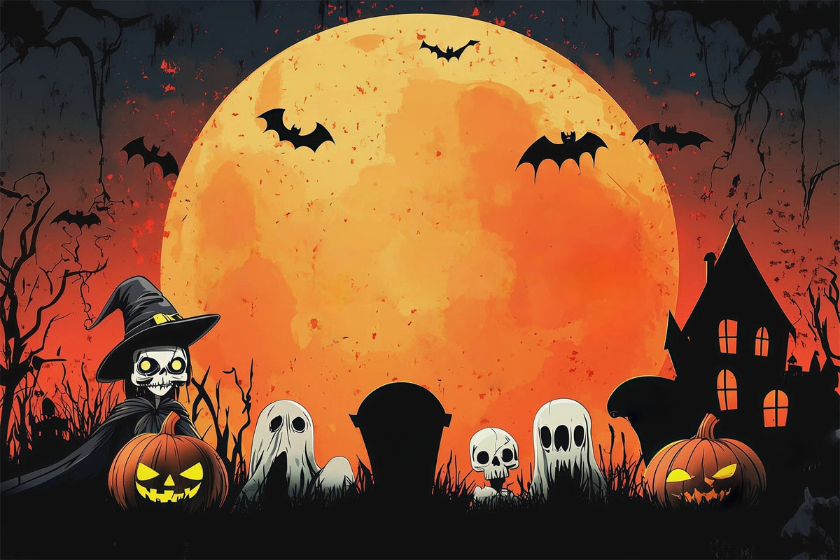 Halloween-Fotohintergrund Orange Moon Ghost Gathering Für Halloween-Partys RR67-20