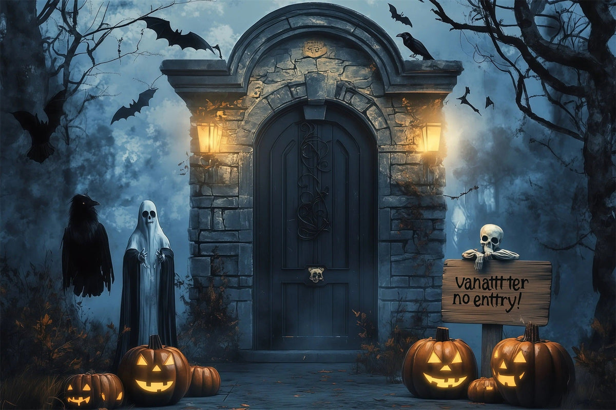 Halloween-Fotohintergrund Für Den AußenbereichSpuktür Geister Kürbisse RR67-21