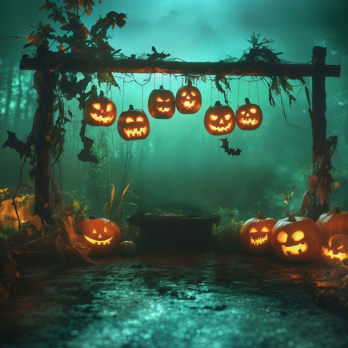 Gruselige Halloween-HintergrundideenHängender Kürbiswaldbogen Für Halloween-Fotoshootings RR67-28