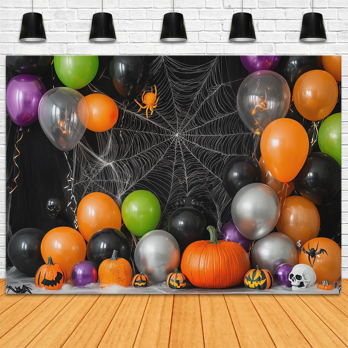 Halloween-Ballonhintergrund Spinnennetz Fledermäuse Kürbisparty Halloween-Themenhintergrund RR67-30
