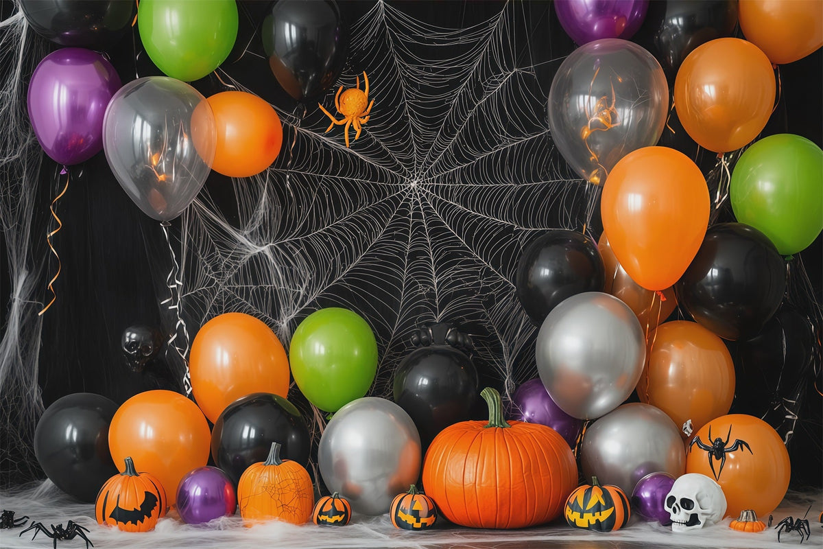 Halloween-Ballonhintergrund Spinnennetz Fledermäuse Kürbisparty Halloween-Themenhintergrund RR67-30