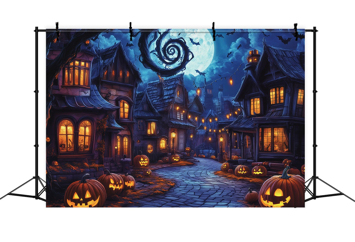 Fotohintergründe Halloween Gruseliges Dorf Kürbisstraße Halloween Stadt Hintergrund RR67-37