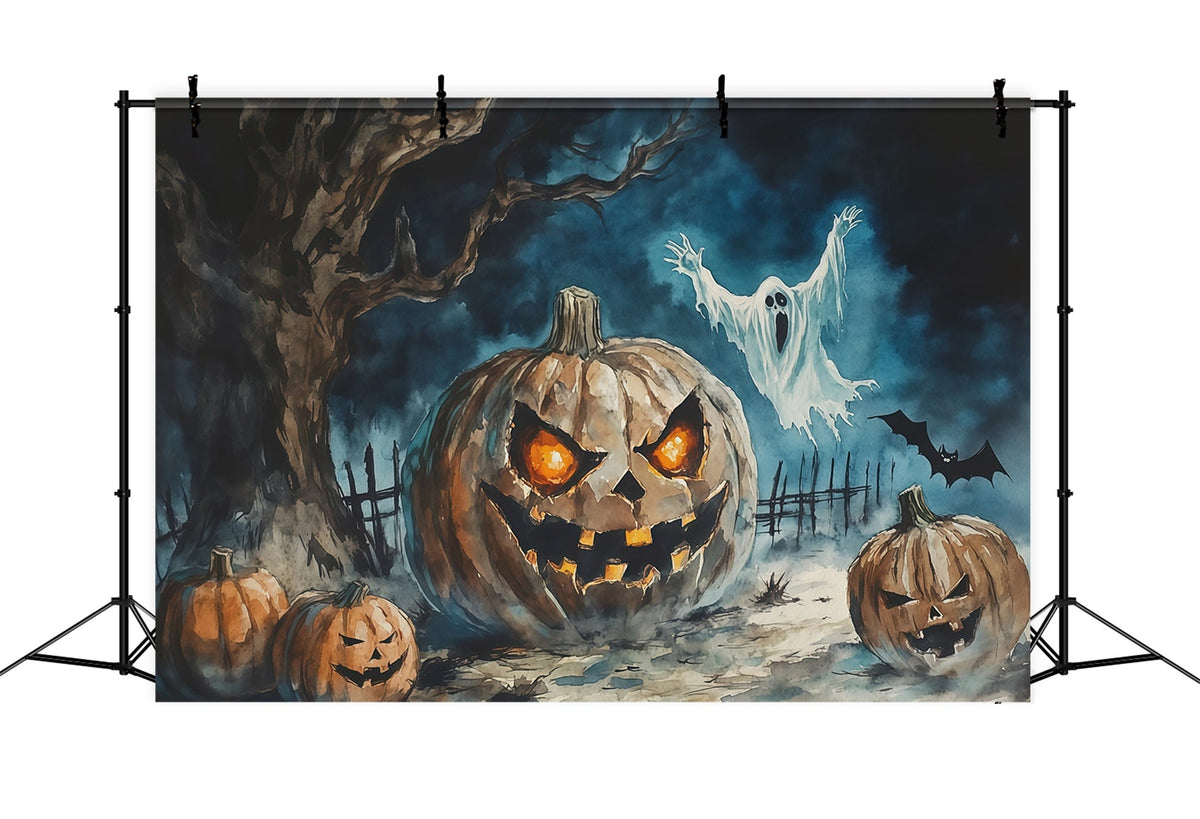 Halloween-Hintergrundfotografie Aquarell Kürbis Geist Baum Halloween Gruseliger Hintergrund RR67-42