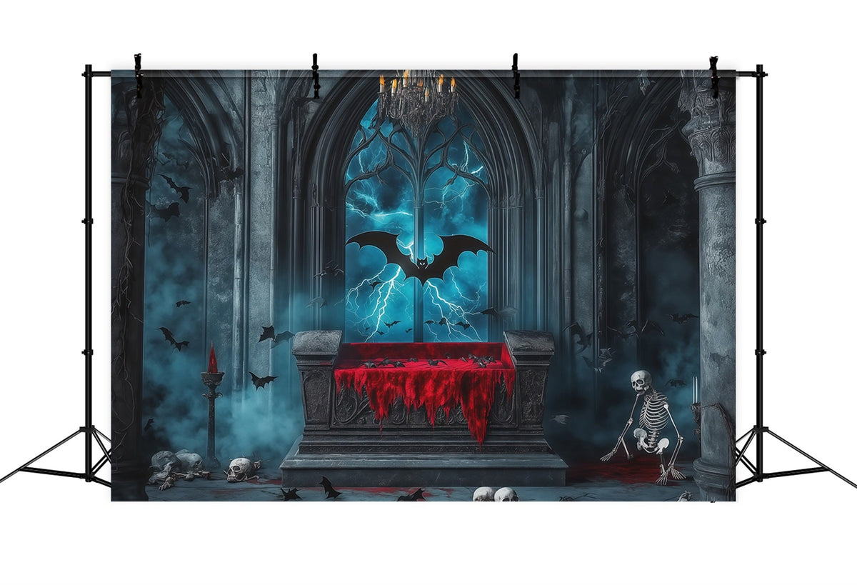 Halloween-KulisseGotischer Sarg Skelett Fledermäuse Hintergrund Für Halloween RR67-46