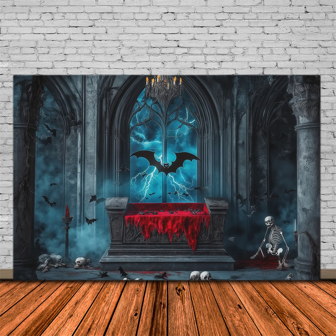 Halloween-KulisseGotischer Sarg Skelett Fledermäuse Hintergrund Für Halloween RR67-46