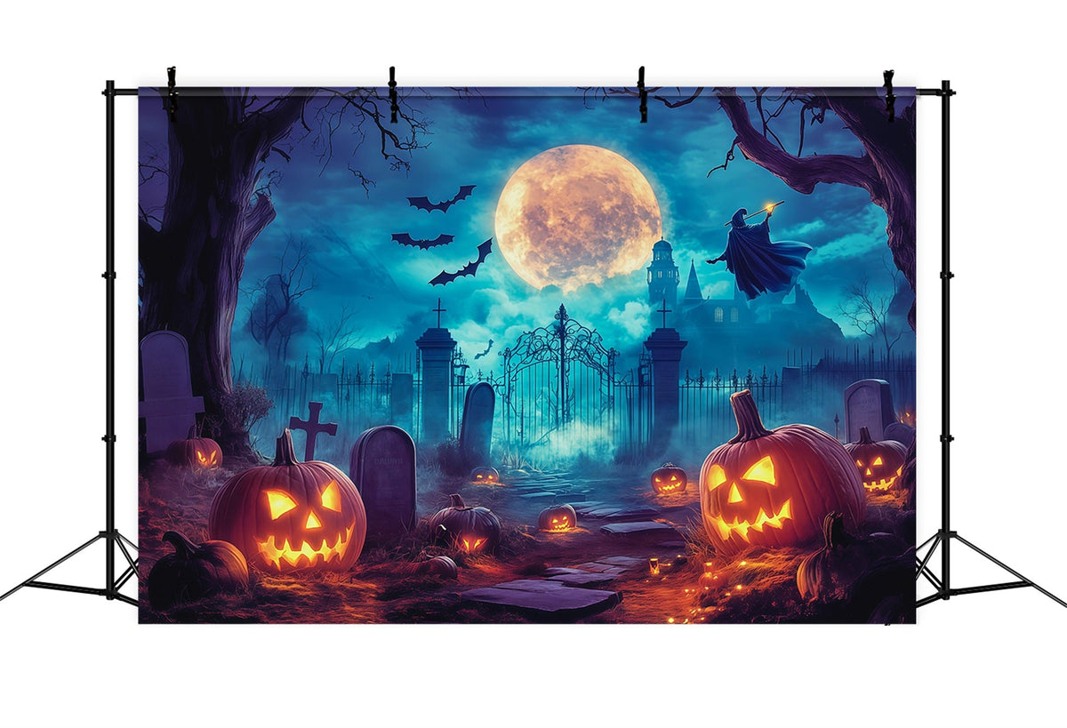 Halloween-HintergrundkulissenMondbeschienene Hexe Kürbis Friedhof Ideen Für Halloween-Hintergründe RR67-5