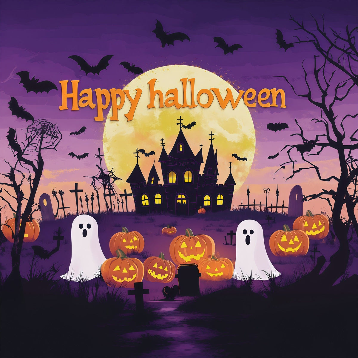 Halloween-Party-Fotohintergrund Lila Mond Geister Kürbisse Halloween-Hintergrund RR67-51