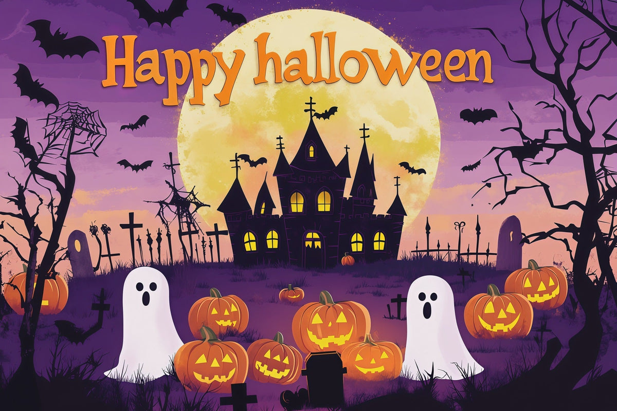 Halloween-Party-Fotohintergrund Lila Mond Geister Kürbisse Halloween-Hintergrund RR67-51