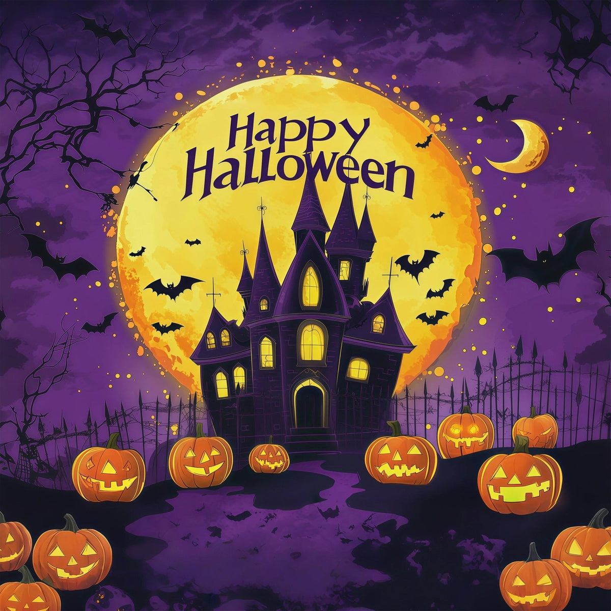 Niedliche Halloween-Hintergründe Lila Schloss Kürbis Mond Halloween-Hintergründe Szenenaufbauten RR67-6
