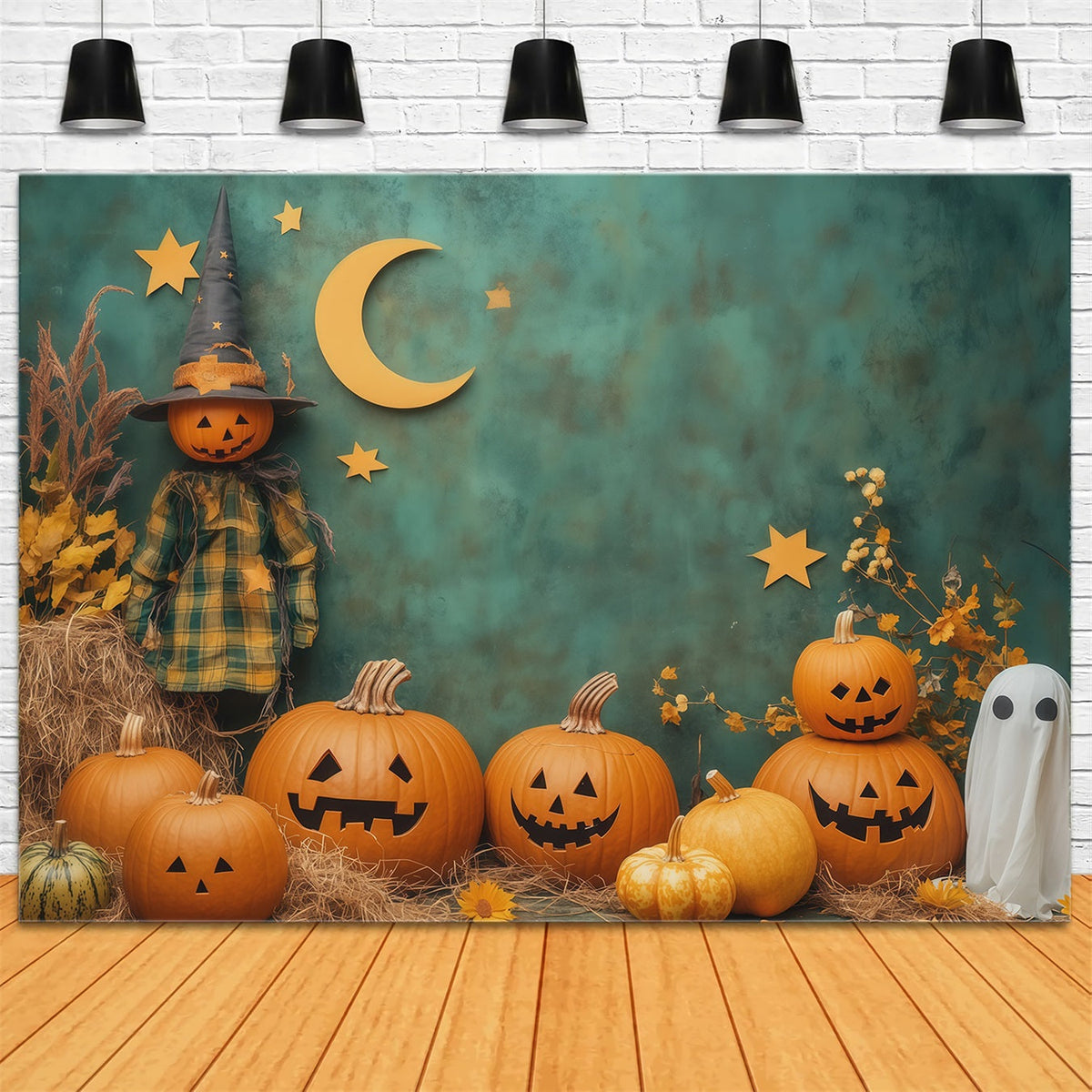 Niedliche Halloween-Fotohintergrundkulisse Mit Kürbis- Und Geistermotiven RR67-63
