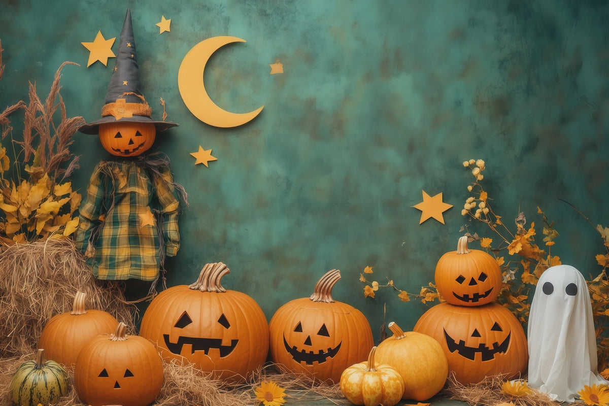 Niedliche Halloween-Fotohintergrundkulisse Mit Kürbis- Und Geistermotiven RR67-63