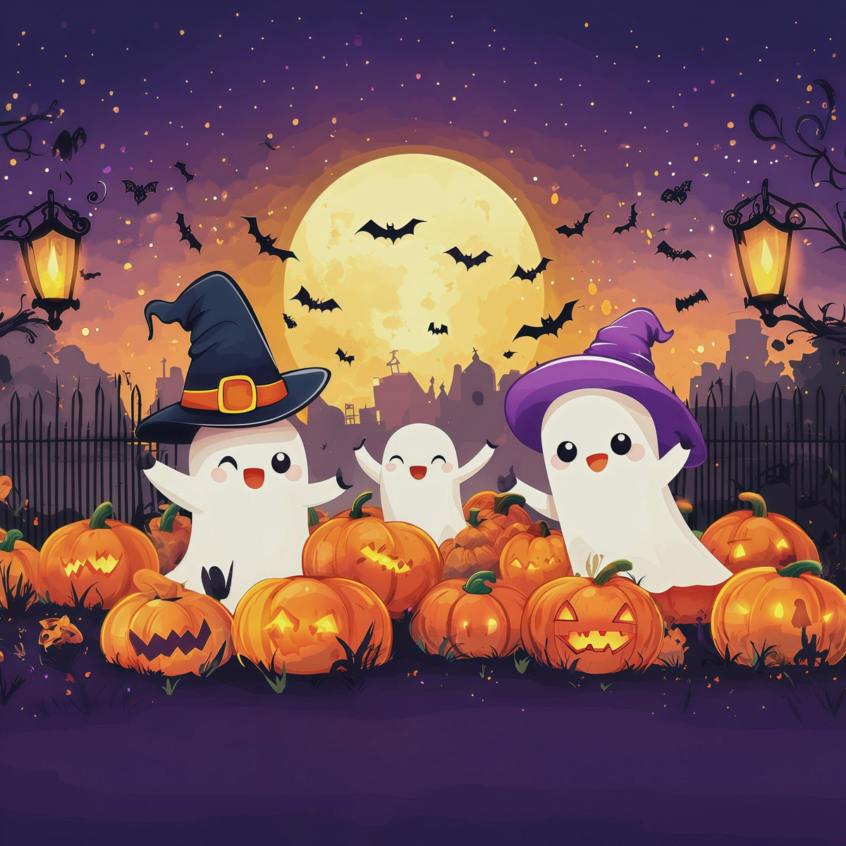 Halloween-Hintergrund Für FotoboxNiedliches Geister-Kürbis-Motiv RR67-73