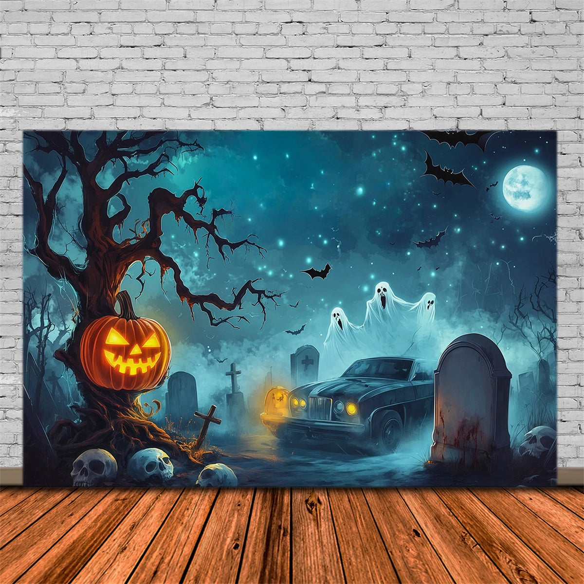 Halloween-Garage-Kulisse Kürbis-Geist-Friedhof-Auto-Kulissen Für Halloween RR67-75