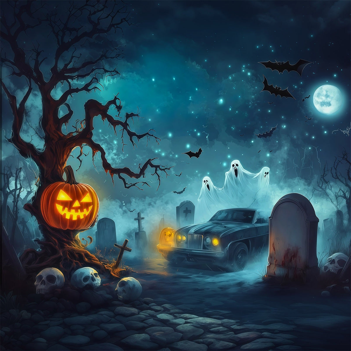 Halloween-Garage-Kulisse Kürbis-Geist-Friedhof-Auto-Kulissen Für Halloween RR67-75
