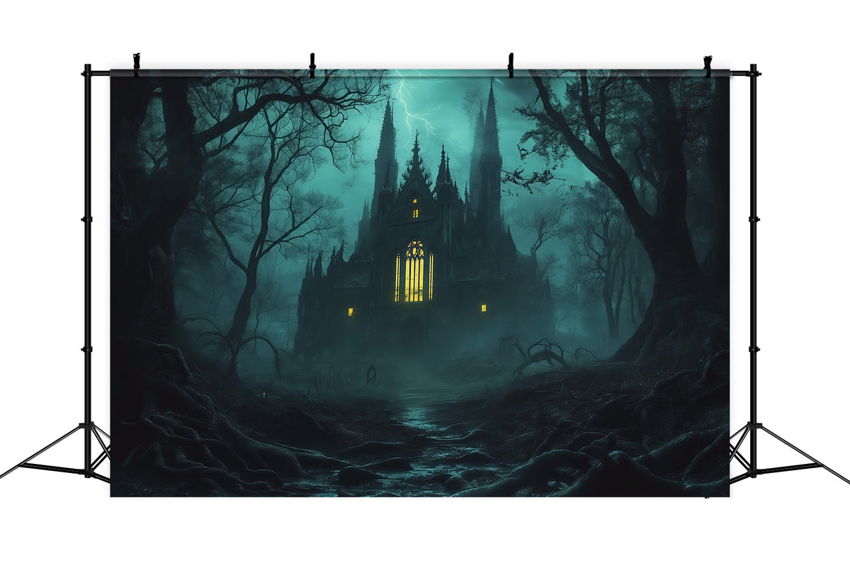 Halloween-Hintergrundideen Zum SelbermachenNebeliger Gotischer Kathedralenwald Gruselige Hintergründe Für Halloween RR67-81