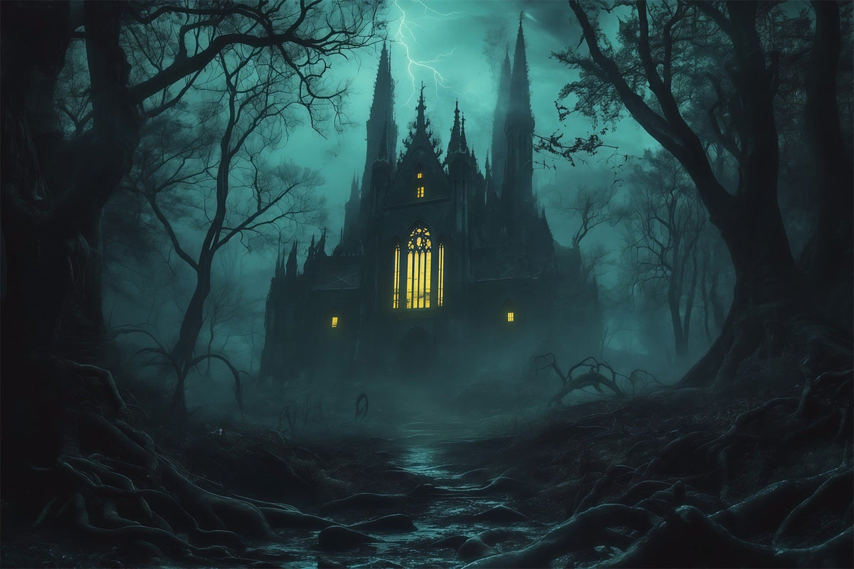 Halloween-Hintergrundideen Zum SelbermachenNebeliger Gotischer Kathedralenwald Gruselige Hintergründe Für Halloween RR67-81
