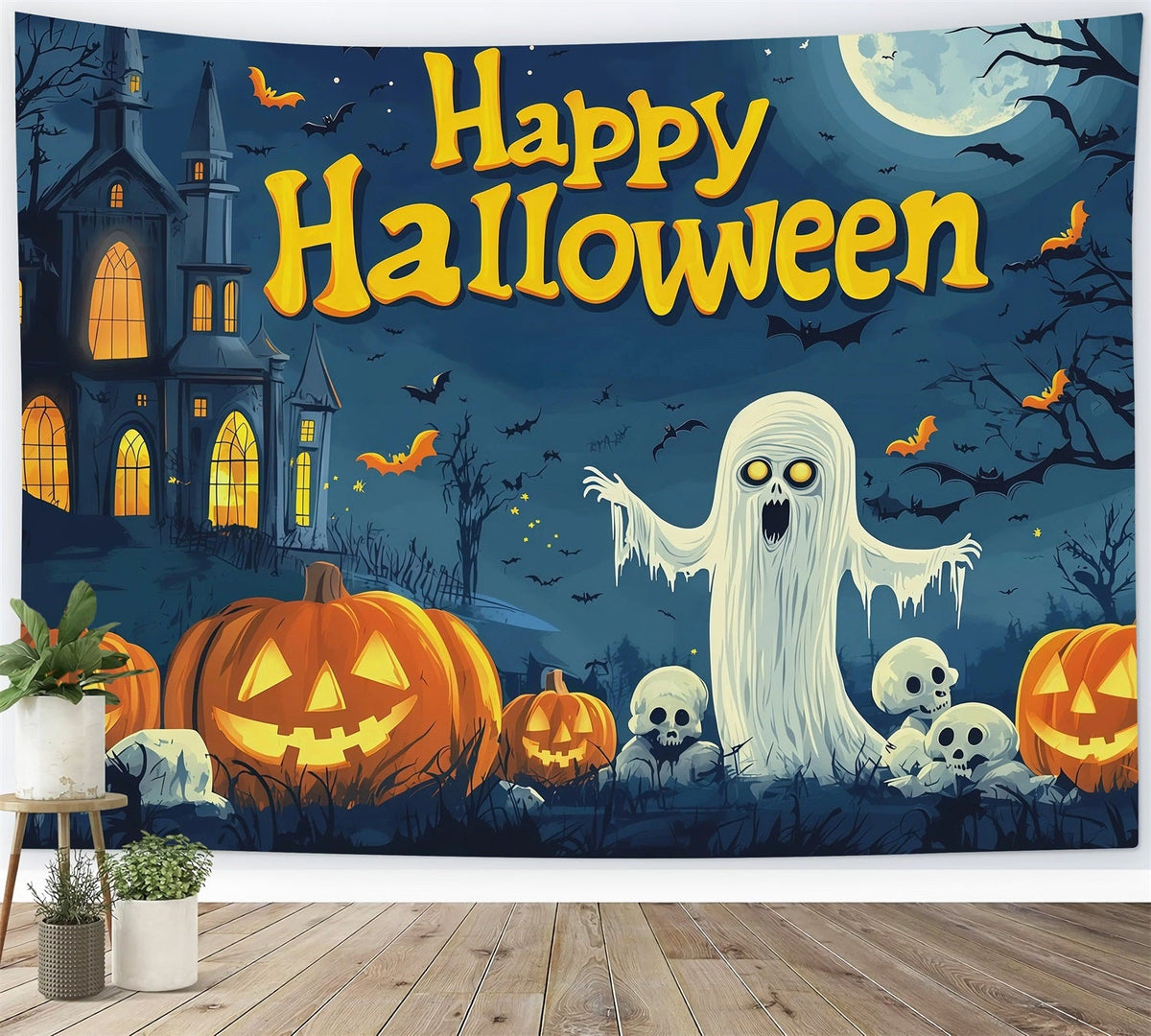 Halloween-Party-HintergrundideenKürbis-Geist-Totenkopf-Poster Gruselige Halloween-Hintergründe RR67-88
