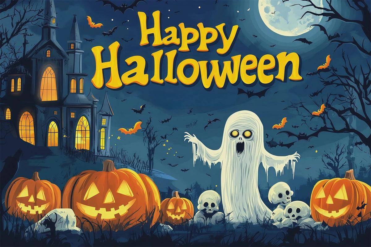 Halloween-Party-HintergrundideenKürbis-Geist-Totenkopf-Poster Gruselige Halloween-Hintergründe RR67-88