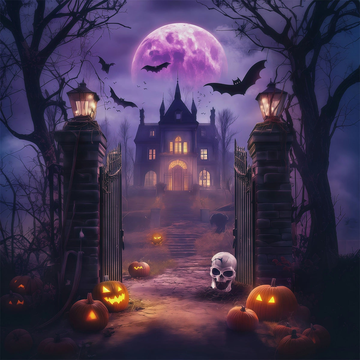 Diy Halloween Fotokulisse Lila Mond Spuktor 10X10 Halloween Kulisse RR67-91