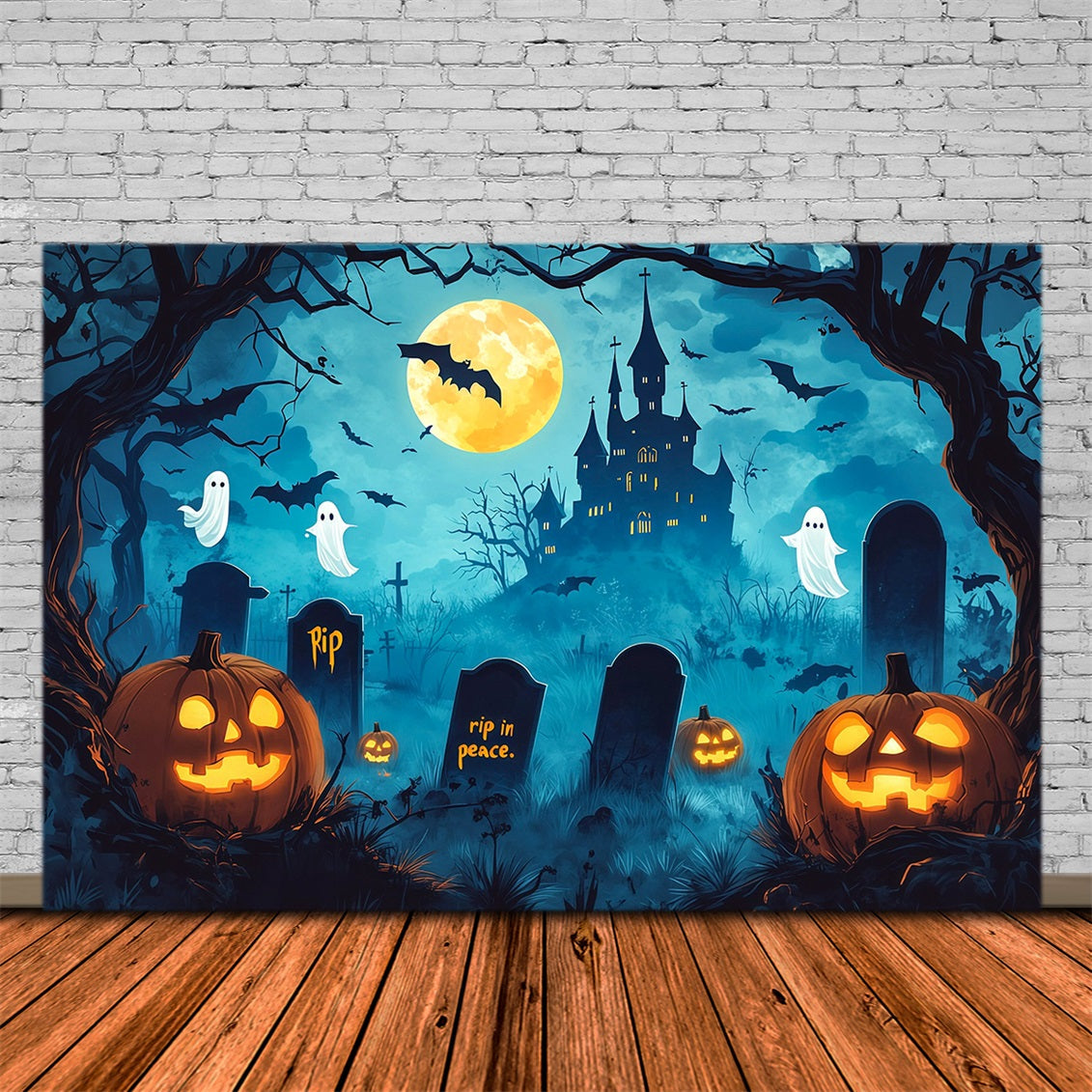 Gruselige Halloween-FotohintergründeCartoon-Schloss Geisterfriedhof Fröhlicher Halloween-Hintergrund RR67-97