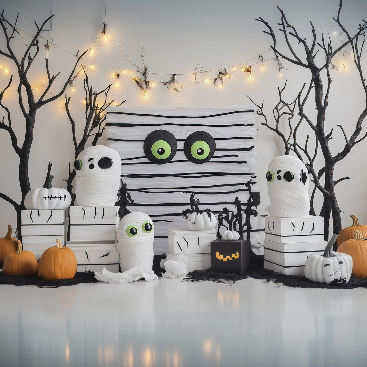 Einfacher Halloween-Hintergrund Niedliche Mumien-Kürbis-Party Extra Großer Halloween-Hintergrund RR67-98
